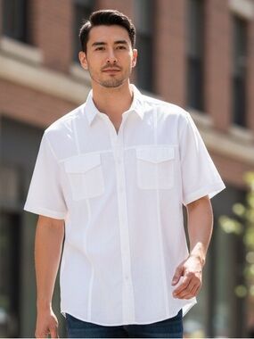 Paulo Solari Men's White Short-Sleeve Button-Up Tailored Fit Linen Shirt XL EUC